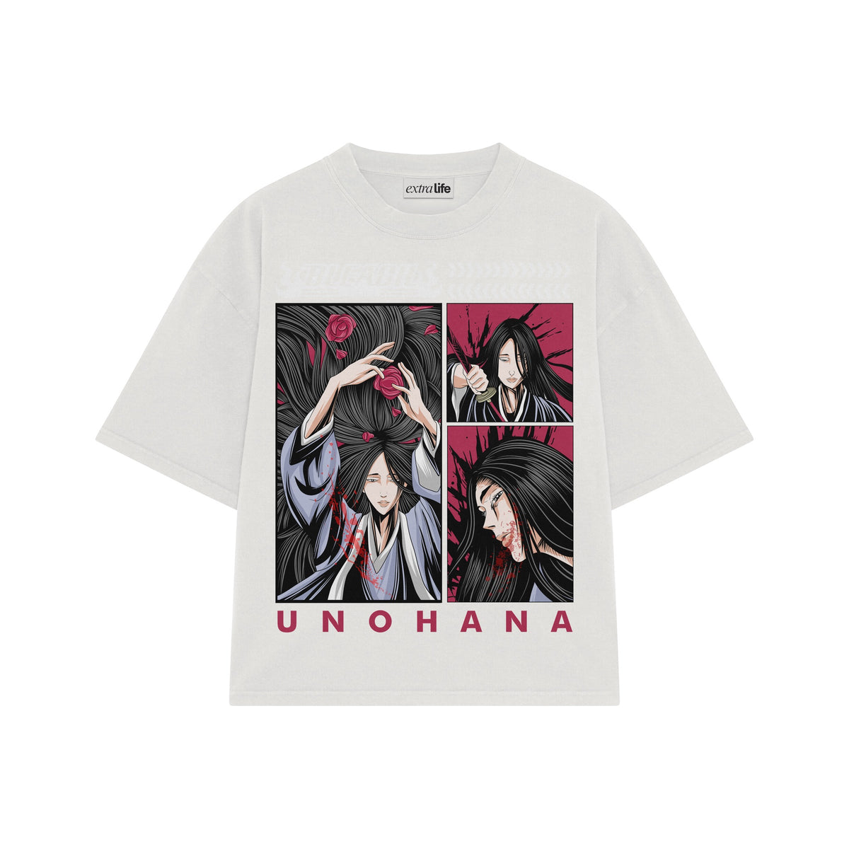Playera streetwear premium de anime y gaming ExtraLife MX, corte oversized drop shoulder ligero y fresco en color Deep Black y Off-White, moda urbana mexicana de culto.
