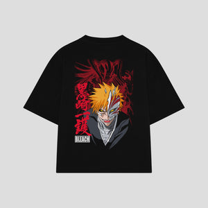 Playera streetwear premium de anime y gaming ExtraLife MX, corte boxy oversized drop shoulder heavyweight en color Deep Black y Off-White, moda urbana mexicana de culto.