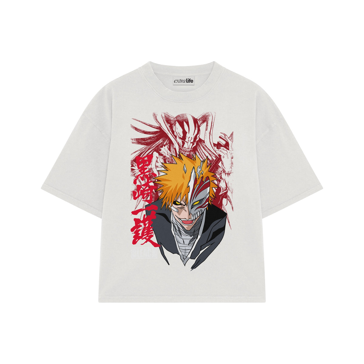 Playera streetwear premium de anime y gaming ExtraLife MX, corte oversized drop shoulder ligero y fresco en color Deep Black y Off-White, moda urbana mexicana de culto.