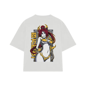 Playera streetwear premium de anime y gaming ExtraLife MX, corte boxy oversized drop shoulder heavyweight en color Deep Black y Off-White, moda urbana mexicana de culto.
