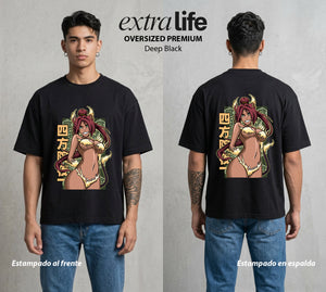 El Mundo de las Almas | El Relampago Felino #00294 - Playera Oversized Premium | Deep Black - Foto en modelo