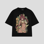 Playera streetwear premium de anime y gaming ExtraLife MX, corte boxy oversized drop shoulder heavyweight en color Deep Black y Off-White, moda urbana mexicana de culto.