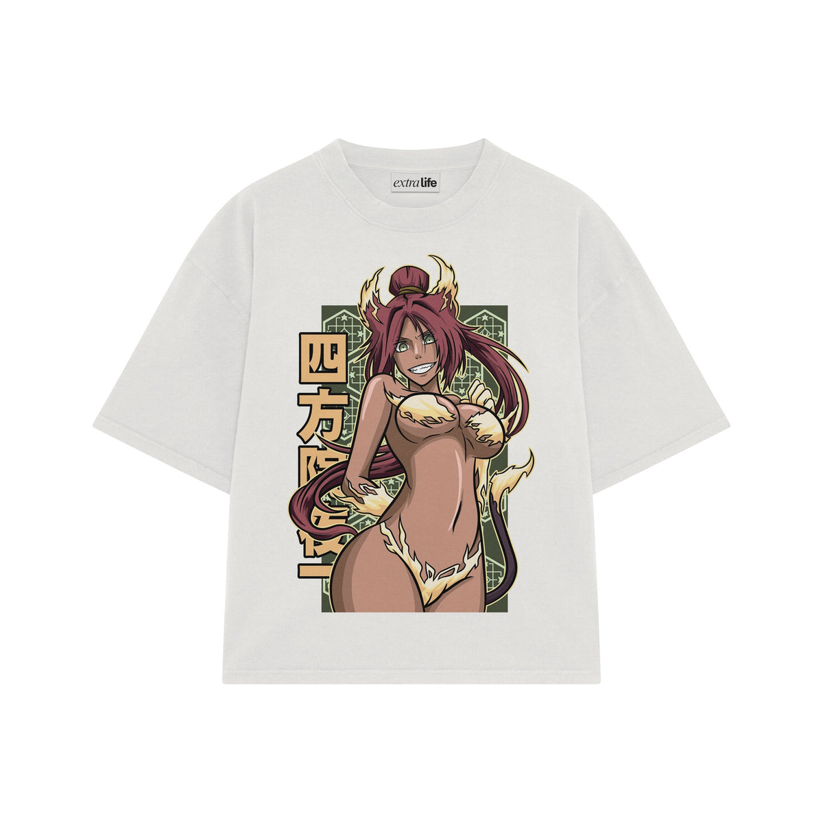 Playera streetwear premium de anime y gaming ExtraLife MX, corte oversized drop shoulder ligero y fresco en color Deep Black y Off-White, moda urbana mexicana de culto.
