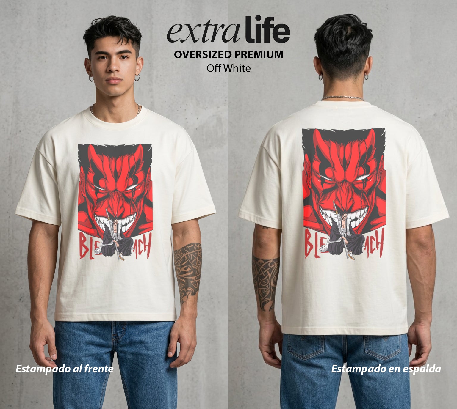 El Mundo de las Almas | El Mas Salvaje #00296 - Playera Oversized Premium | Off White - Foto en modelo