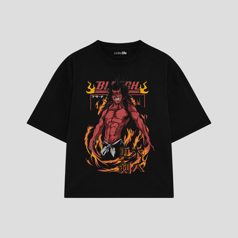 Playera streetwear premium de anime y gaming ExtraLife MX, corte boxy oversized drop shoulder heavyweight en color Deep Black y Off-White, moda urbana mexicana de culto.