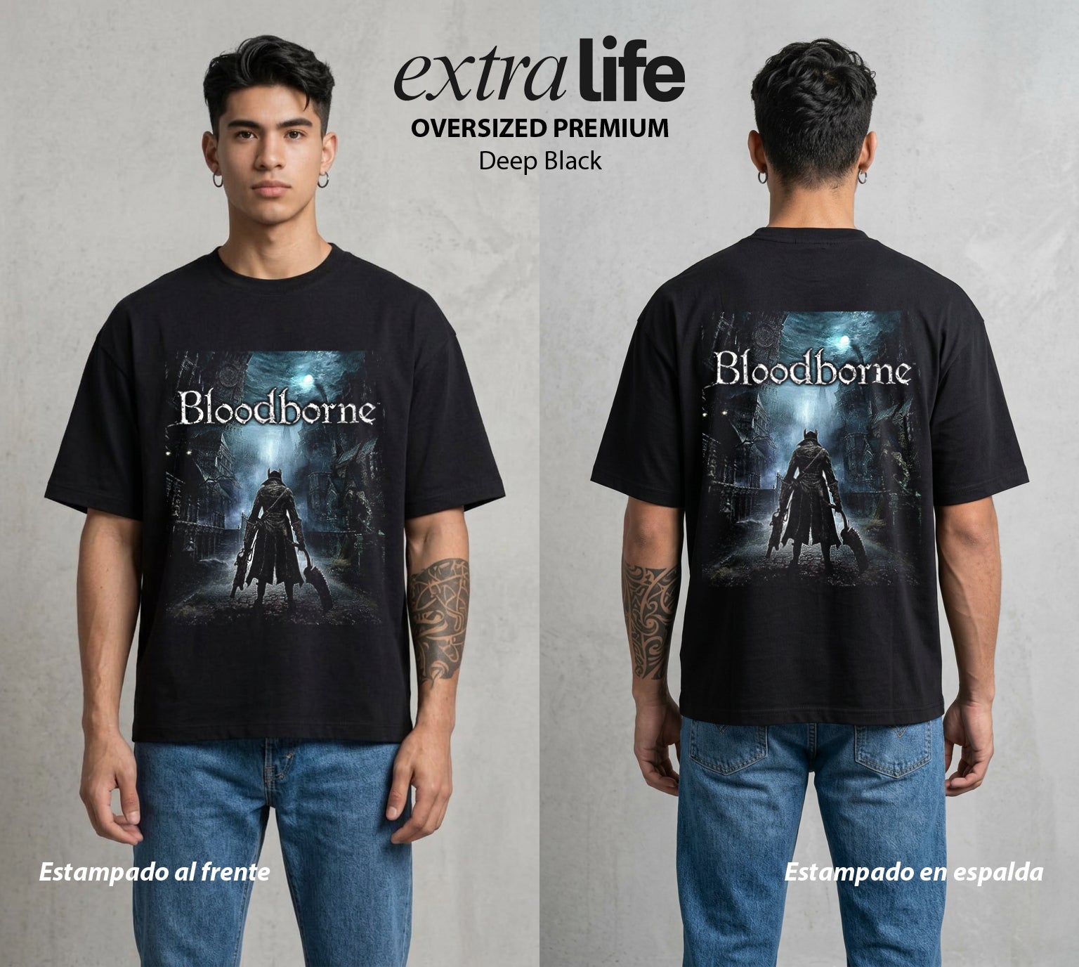 La Hoguera Eterna | La Caza Eterna #00298 - Playera Oversized Premium | Deep Black - Foto en modelo