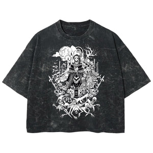 Playera streetwear premium de anime y gaming ExtraLife MX, corte boxy deluxe mineral wash heavyweight en color Acid Wash, moda urbana mexicana de culto.