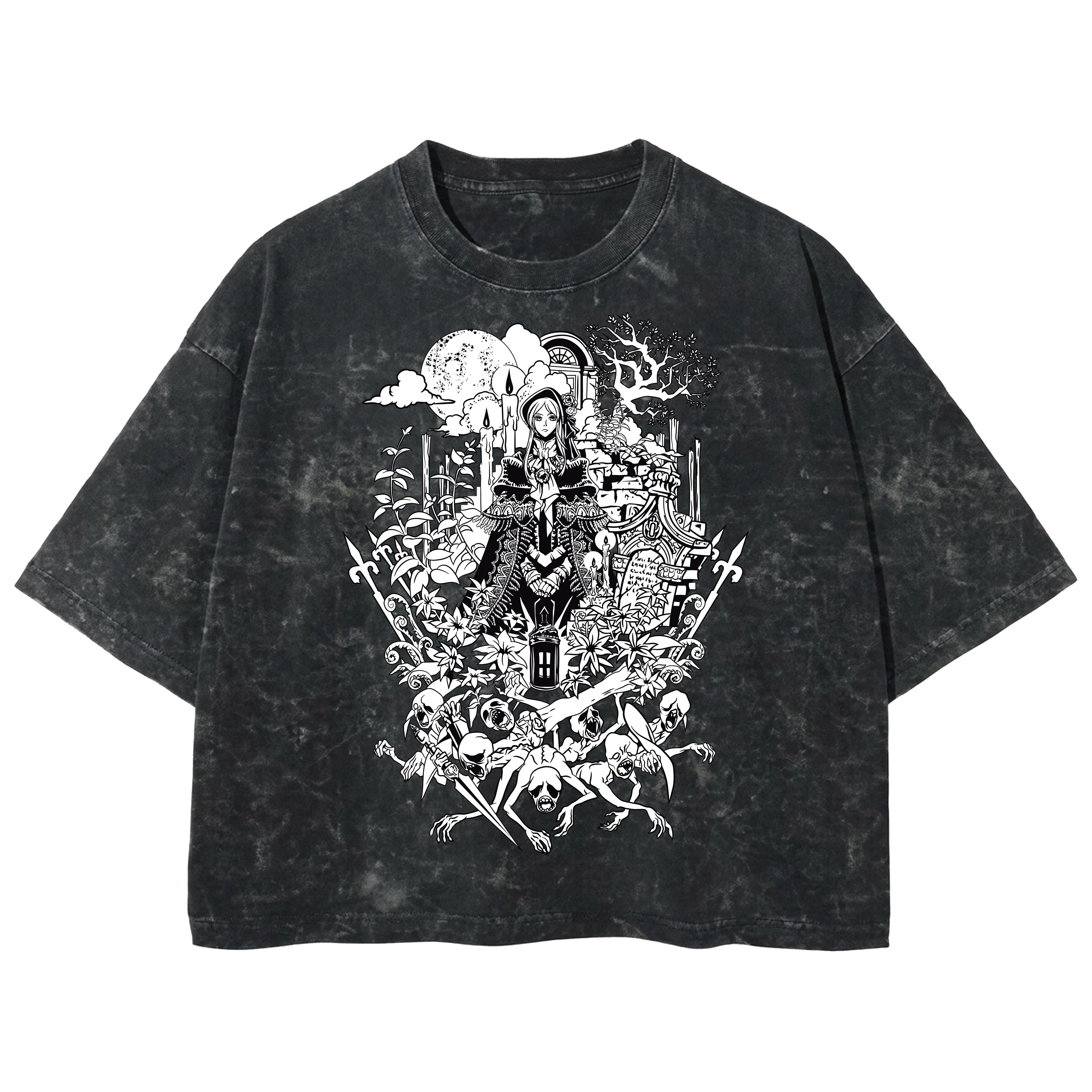 Playera streetwear premium de anime y gaming ExtraLife MX, corte boxy deluxe mineral wash heavyweight en color Acid Wash, moda urbana mexicana de culto.