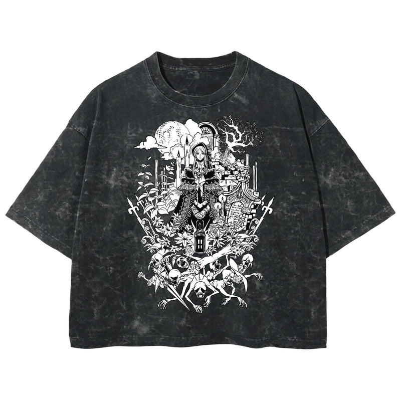 Playera streetwear premium de anime y gaming ExtraLife MX, corte boxy deluxe mineral wash heavyweight en color Acid Wash, moda urbana mexicana de culto.