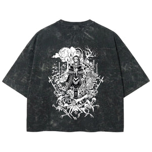Playera streetwear premium de anime y gaming ExtraLife MX, corte boxy deluxe mineral wash heavyweight en color Acid Wash, moda urbana mexicana de culto.