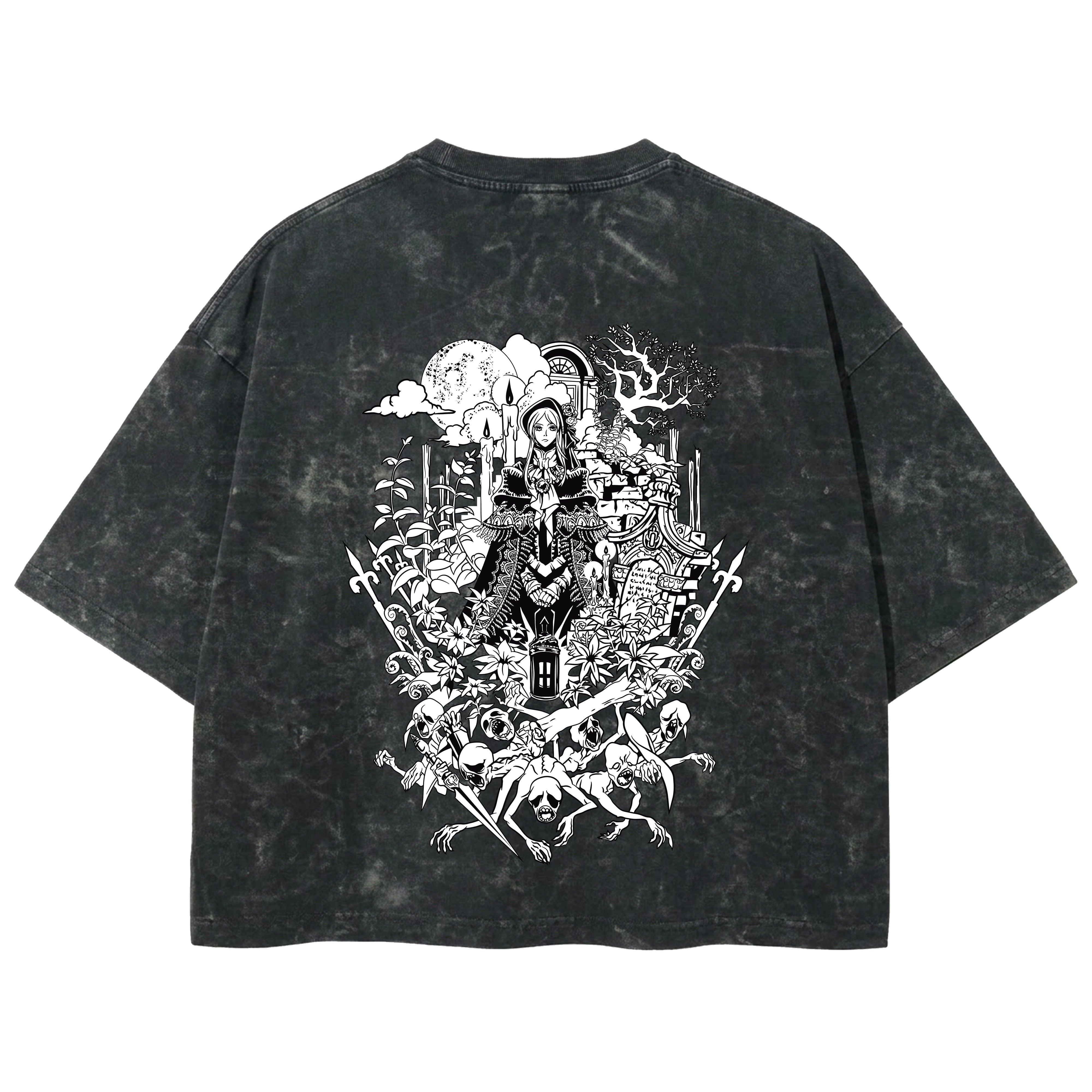 Playera streetwear premium de anime y gaming ExtraLife MX, corte boxy deluxe mineral wash heavyweight en color Acid Wash, moda urbana mexicana de culto.
