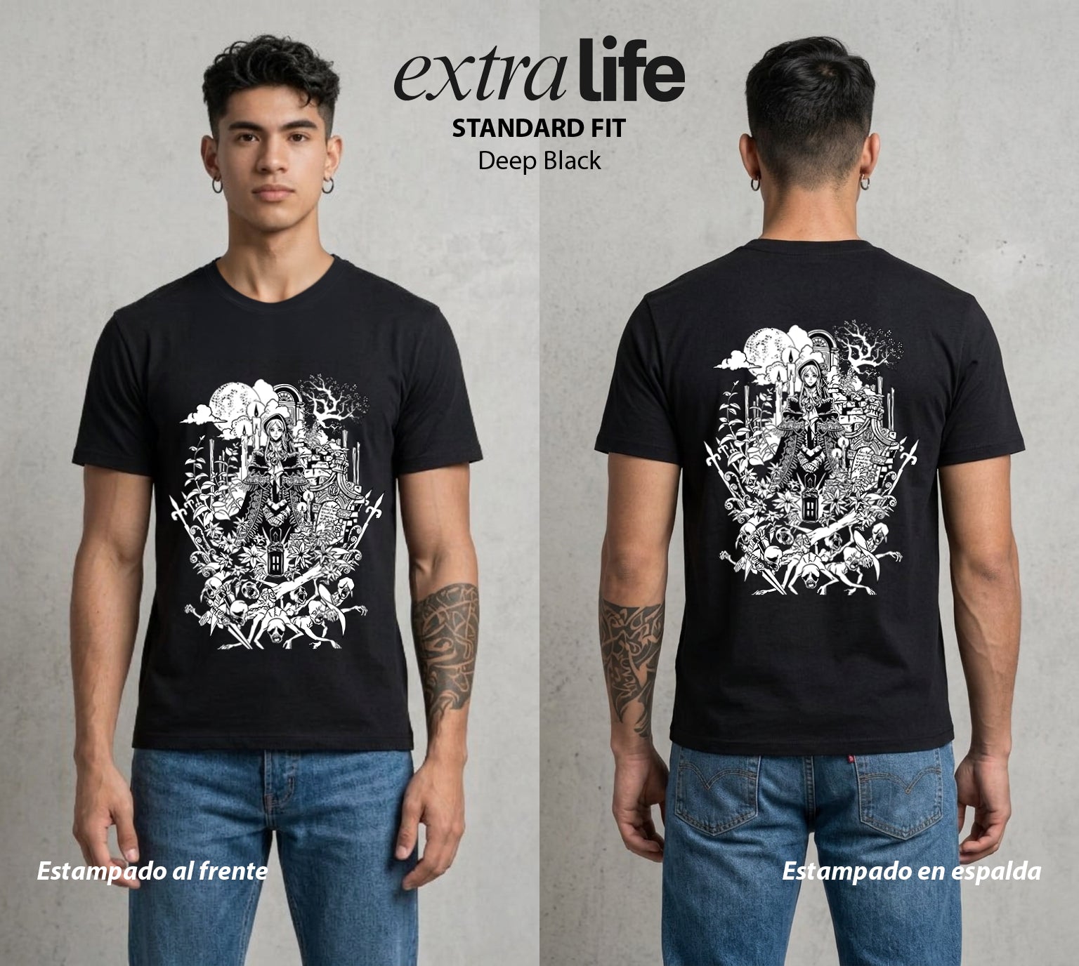 La Hoguera Eterna | La Muñeca del Hunter #00299 - Playera Standard Fit | Deep Black - Foto en modelo