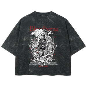 Playera streetwear premium de anime y gaming ExtraLife MX, corte boxy deluxe mineral wash heavyweight en color Acid Wash, moda urbana mexicana de culto.
