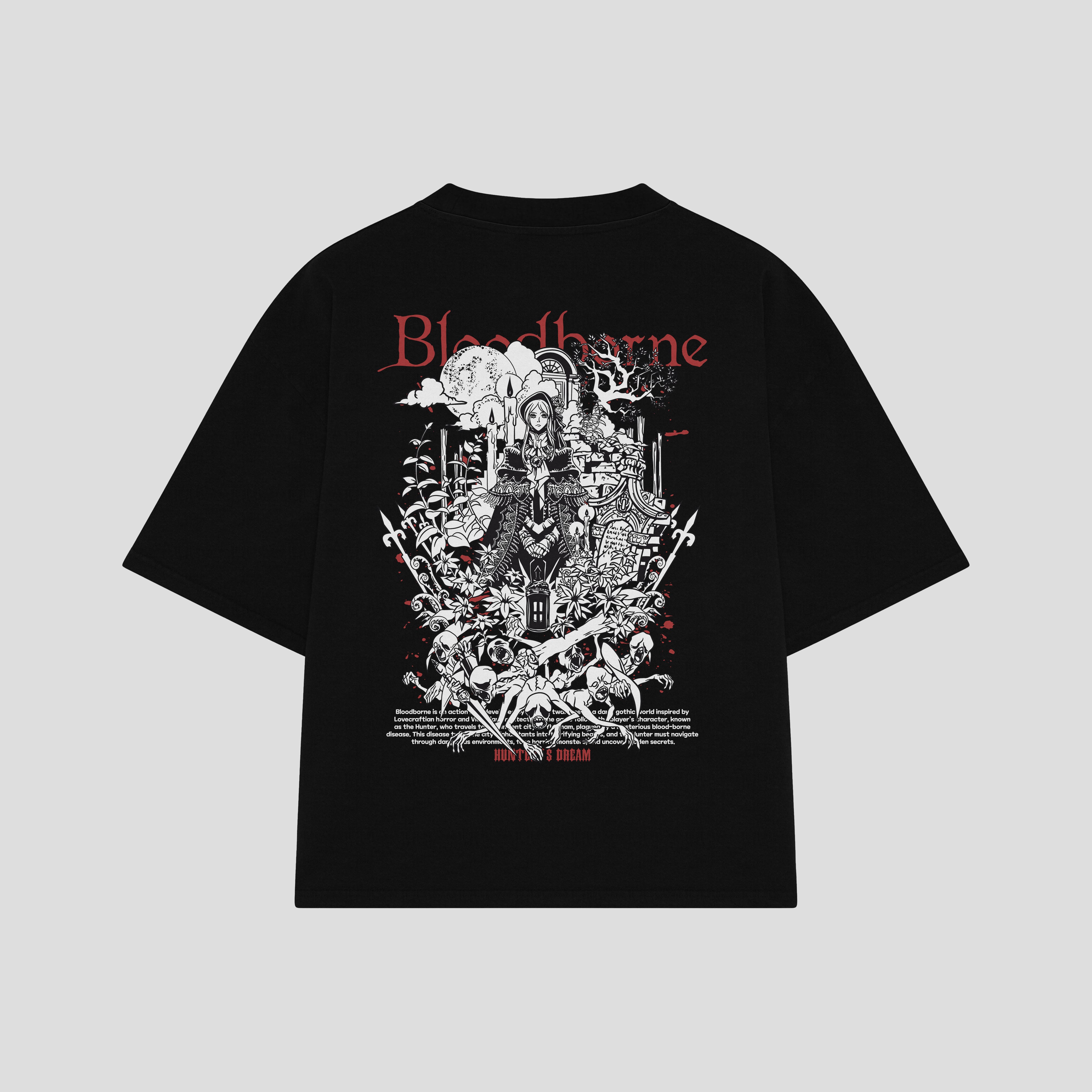 Playera streetwear premium de anime y gaming ExtraLife MX, corte boxy oversized drop shoulder heavyweight en color Deep Black y Off-White, moda urbana mexicana de culto.