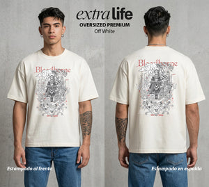 La Hoguera Eterna | El Hunter del Bien #00300 - Playera Oversized Premium | Off White - Foto en modelo