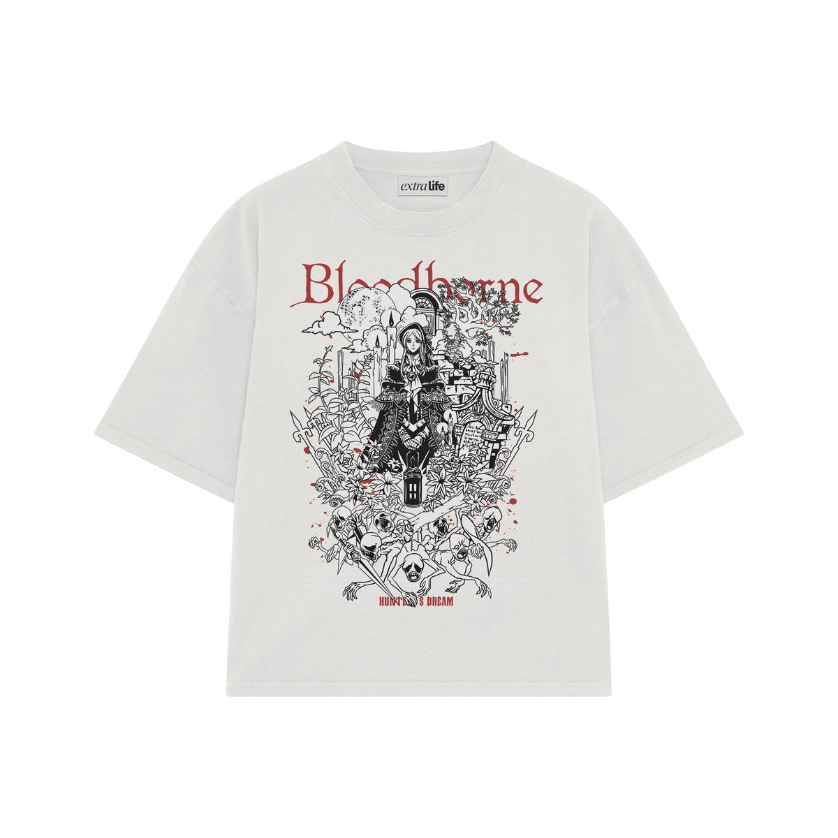 Playera streetwear premium de anime y gaming ExtraLife MX, corte oversized drop shoulder ligero y fresco en color Deep Black y Off-White, moda urbana mexicana de culto.