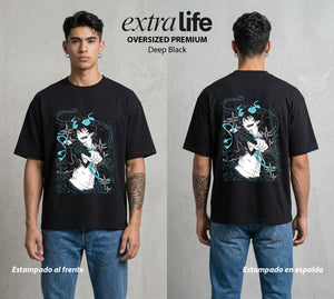 El Hijo del Diablo | Blue Exorcist Rin #00302 - Playera Oversized Premium | Deep Black - Foto en modelo