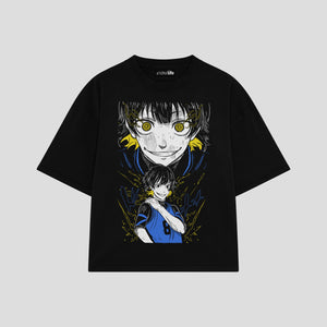 Playera streetwear premium de anime y gaming ExtraLife MX, corte boxy oversized drop shoulder heavyweight en color Deep Black y Off-White, moda urbana mexicana de culto.