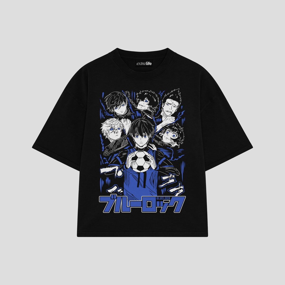 Playera streetwear premium de anime y gaming ExtraLife MX, corte oversized drop shoulder ligero y fresco en color Deep Black y Off-White, moda urbana mexicana de culto.
