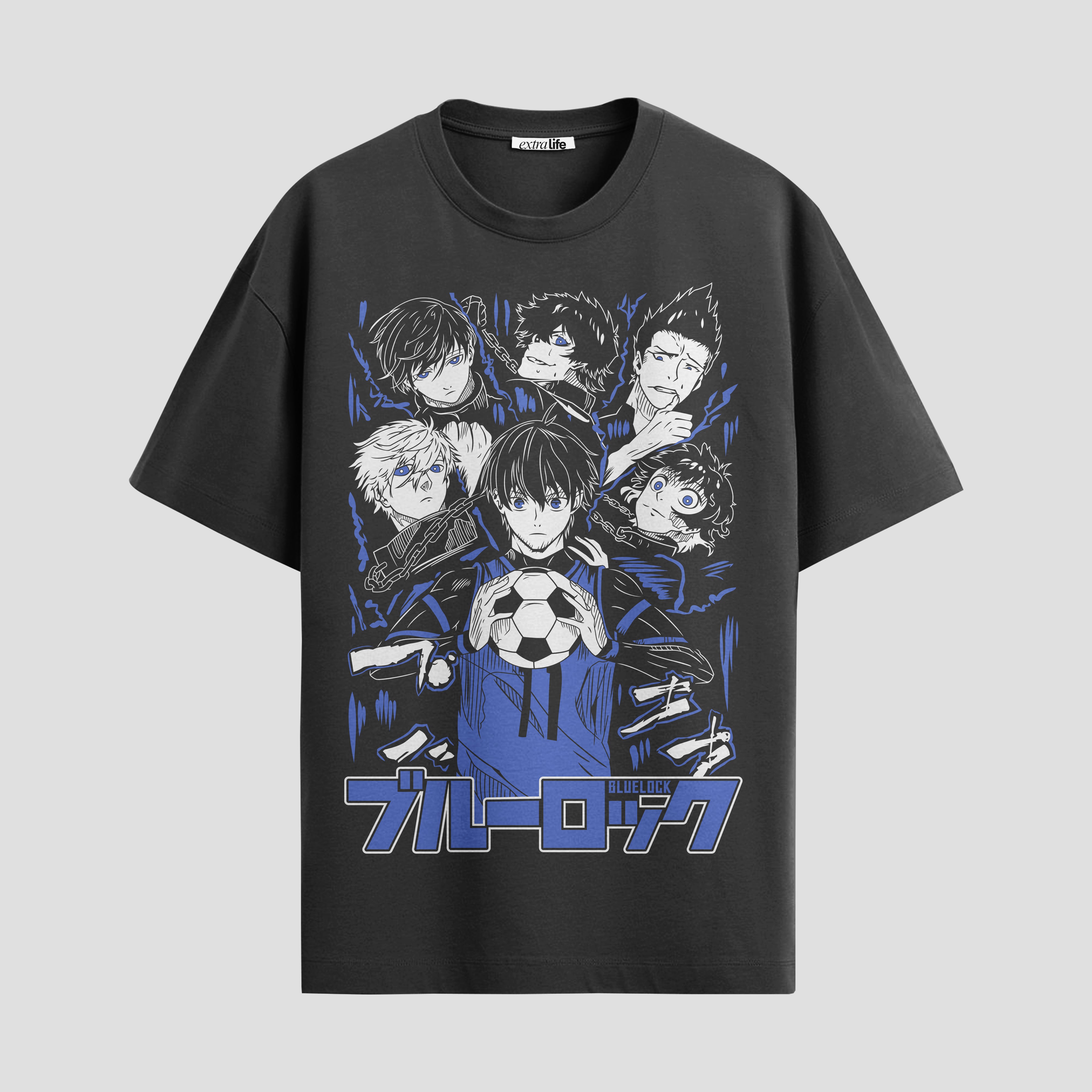 Playera urbana de anime y gaming ExtraLife MX, corte Standard Fit unisex ligero y transpirable en color Deep Black y Pure White, ropa de uso diario para gym y casual.