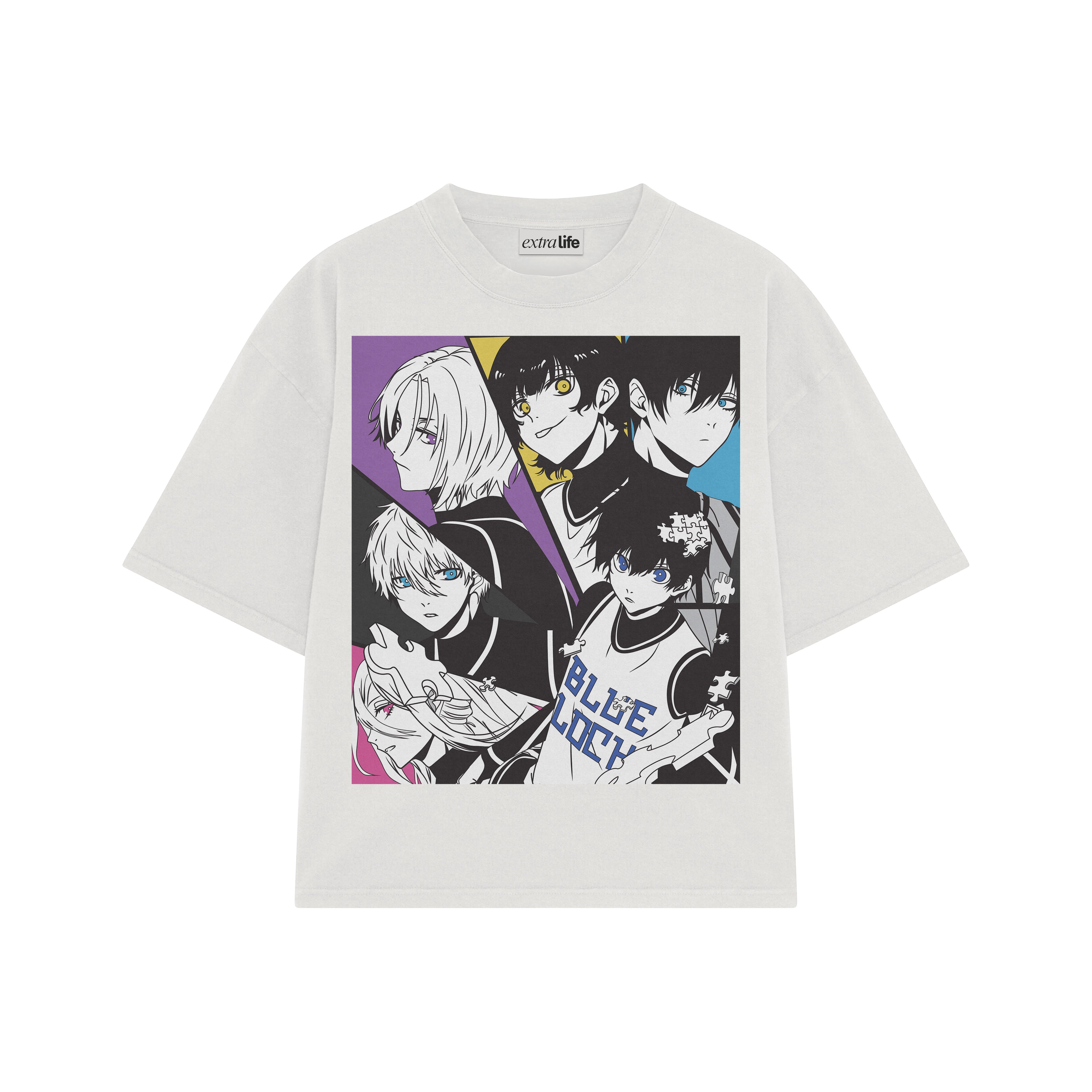 Playera streetwear premium de anime y gaming ExtraLife MX, corte boxy oversized drop shoulder heavyweight en color Deep Black y Off-White, moda urbana mexicana de culto.