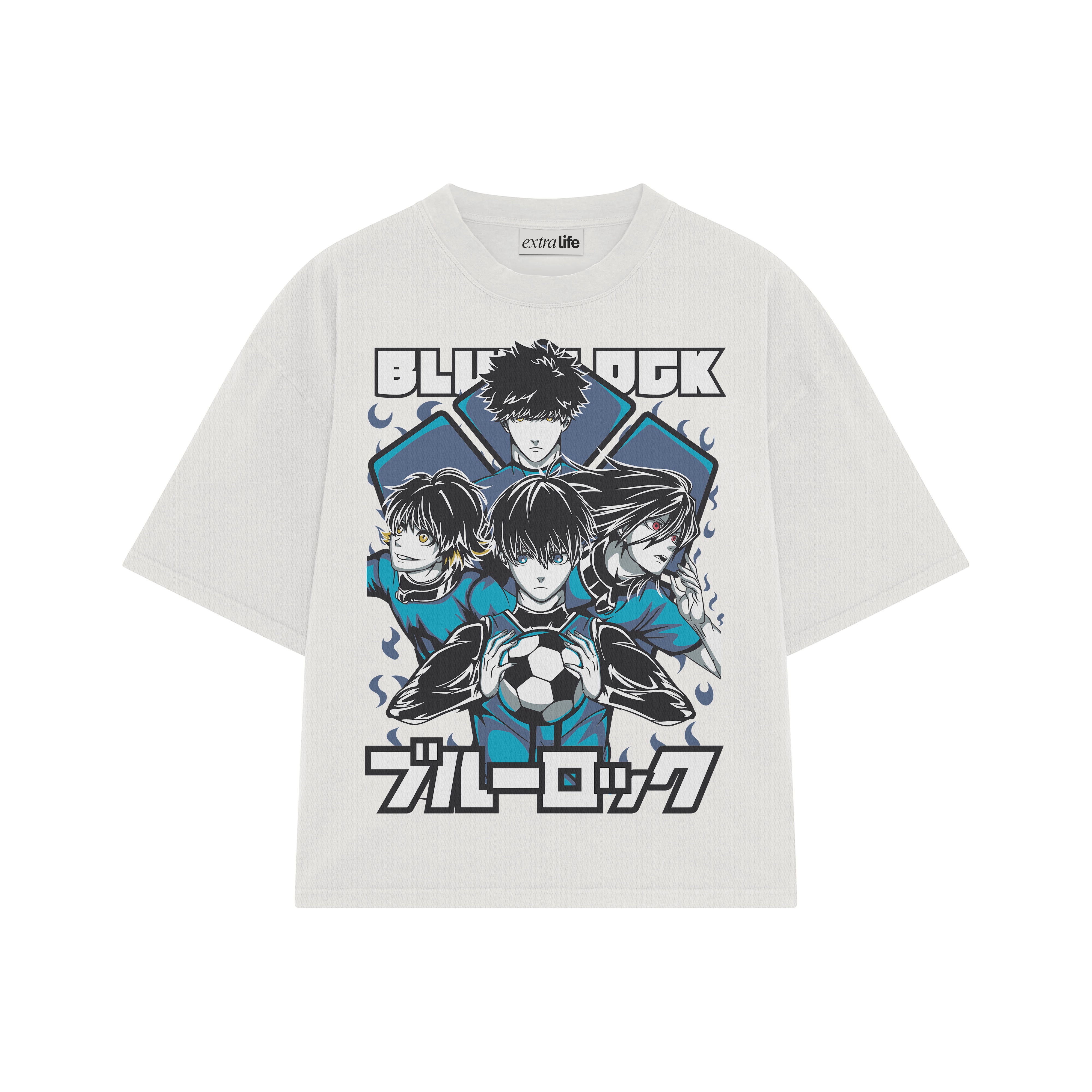 Playera streetwear premium de anime y gaming ExtraLife MX, corte boxy oversized drop shoulder heavyweight en color Deep Black y Off-White, moda urbana mexicana de culto.