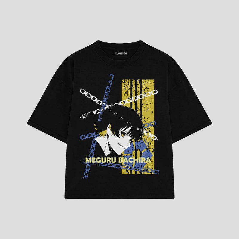 Playera streetwear premium de anime y gaming ExtraLife MX, corte boxy oversized drop shoulder heavyweight en color Deep Black y Off-White, moda urbana mexicana de culto.