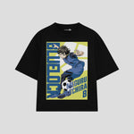 Playera streetwear premium de anime y gaming ExtraLife MX, corte boxy oversized drop shoulder heavyweight en color Deep Black y Off-White, moda urbana mexicana de culto.