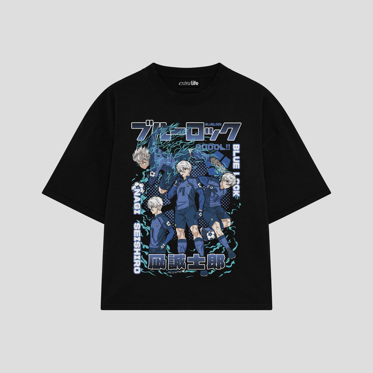 Playera streetwear premium de anime y gaming ExtraLife MX, corte oversized drop shoulder ligero y fresco en color Deep Black y Off-White, moda urbana mexicana de culto.