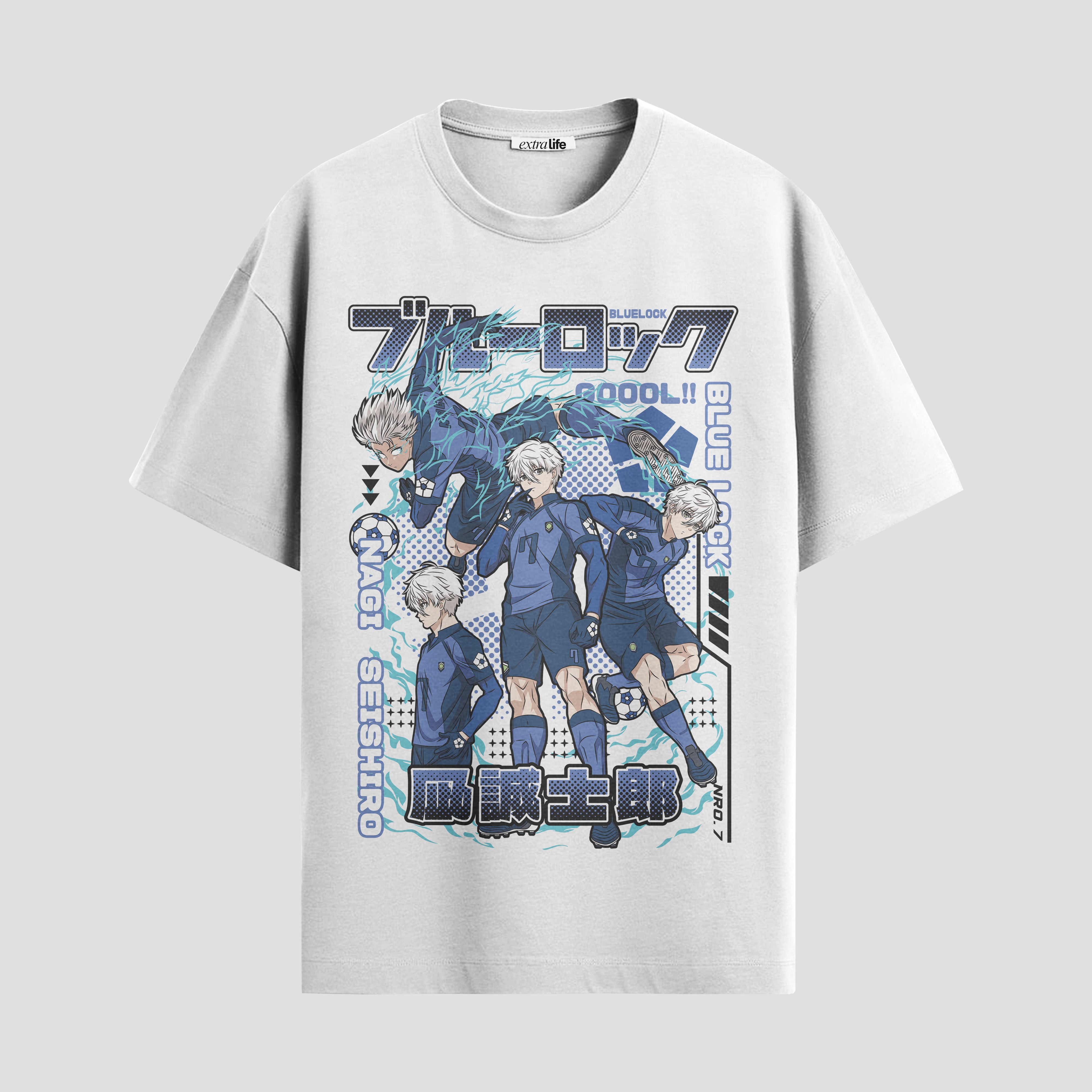 Playera urbana de anime y gaming ExtraLife MX, corte Standard Fit unisex ligero y transpirable en color Deep Black y Pure White, ropa de uso diario para gym y casual.