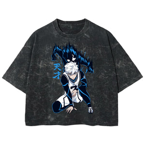 Playera streetwear premium de anime y gaming ExtraLife MX, corte boxy deluxe mineral wash heavyweight en color Acid Wash, moda urbana mexicana de culto.
