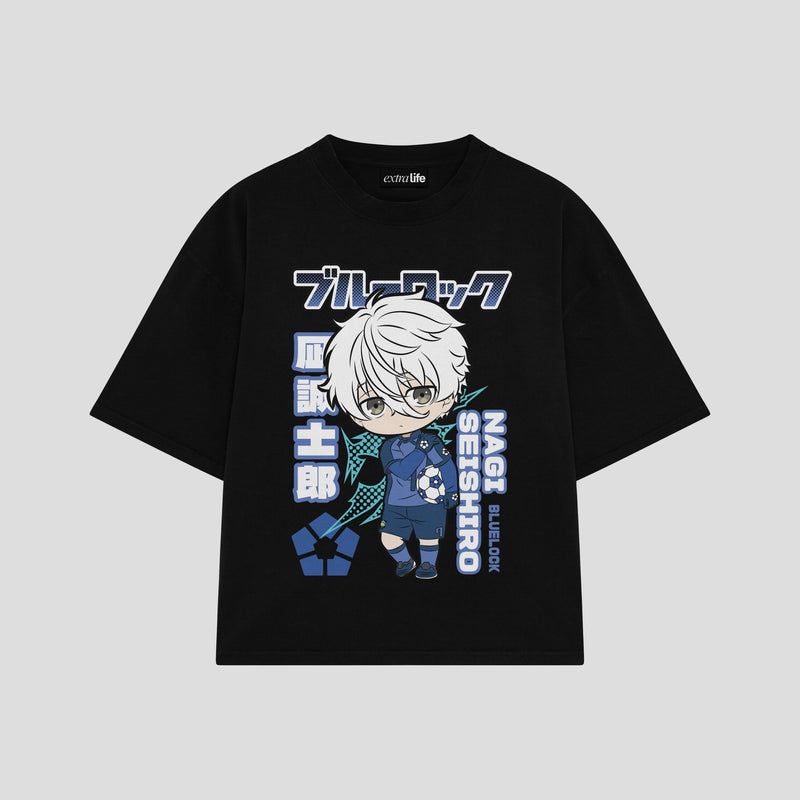 Playera streetwear premium de anime y gaming ExtraLife MX, corte boxy oversized drop shoulder heavyweight en color Deep Black y Off-White, moda urbana mexicana de culto.
