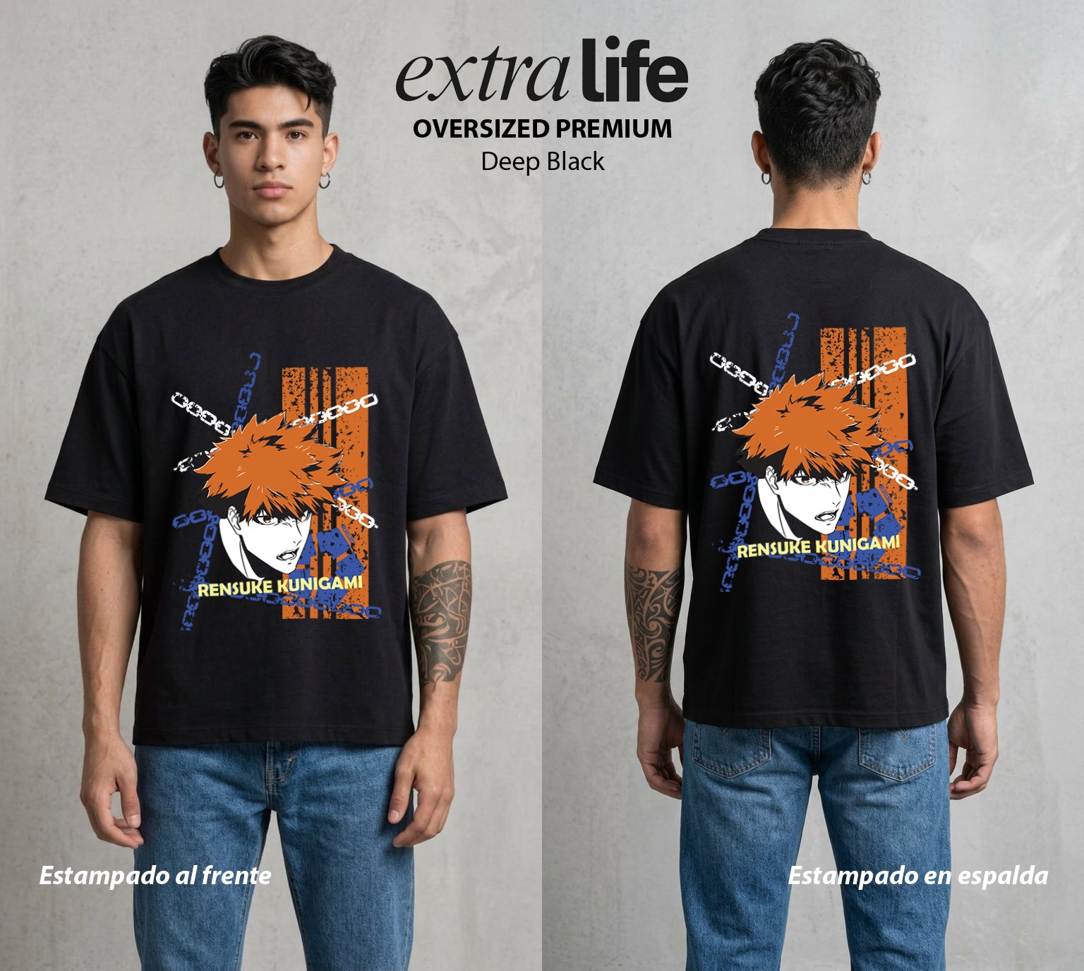 La Prision del Gol | Blue Lock Rensuke Kunigami #00315 - Playera Oversized Premium | Deep Black - Foto en modelo