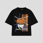 Playera streetwear premium de anime y gaming ExtraLife MX, corte boxy oversized drop shoulder heavyweight en color Deep Black y Off-White, moda urbana mexicana de culto.