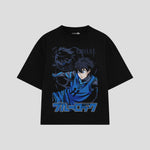 Playera streetwear premium de anime y gaming ExtraLife MX, corte boxy oversized drop shoulder heavyweight en color Deep Black y Off-White, moda urbana mexicana de culto.