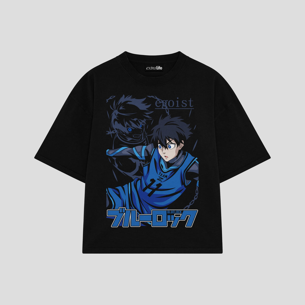 Playera streetwear premium de anime y gaming ExtraLife MX, corte oversized drop shoulder ligero y fresco en color Deep Black y Off-White, moda urbana mexicana de culto.
