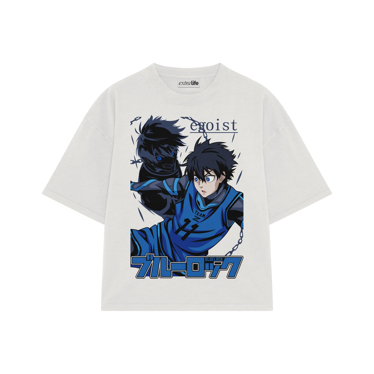 Playera streetwear premium de anime y gaming ExtraLife MX, corte oversized drop shoulder ligero y fresco en color Deep Black y Off-White, moda urbana mexicana de culto.