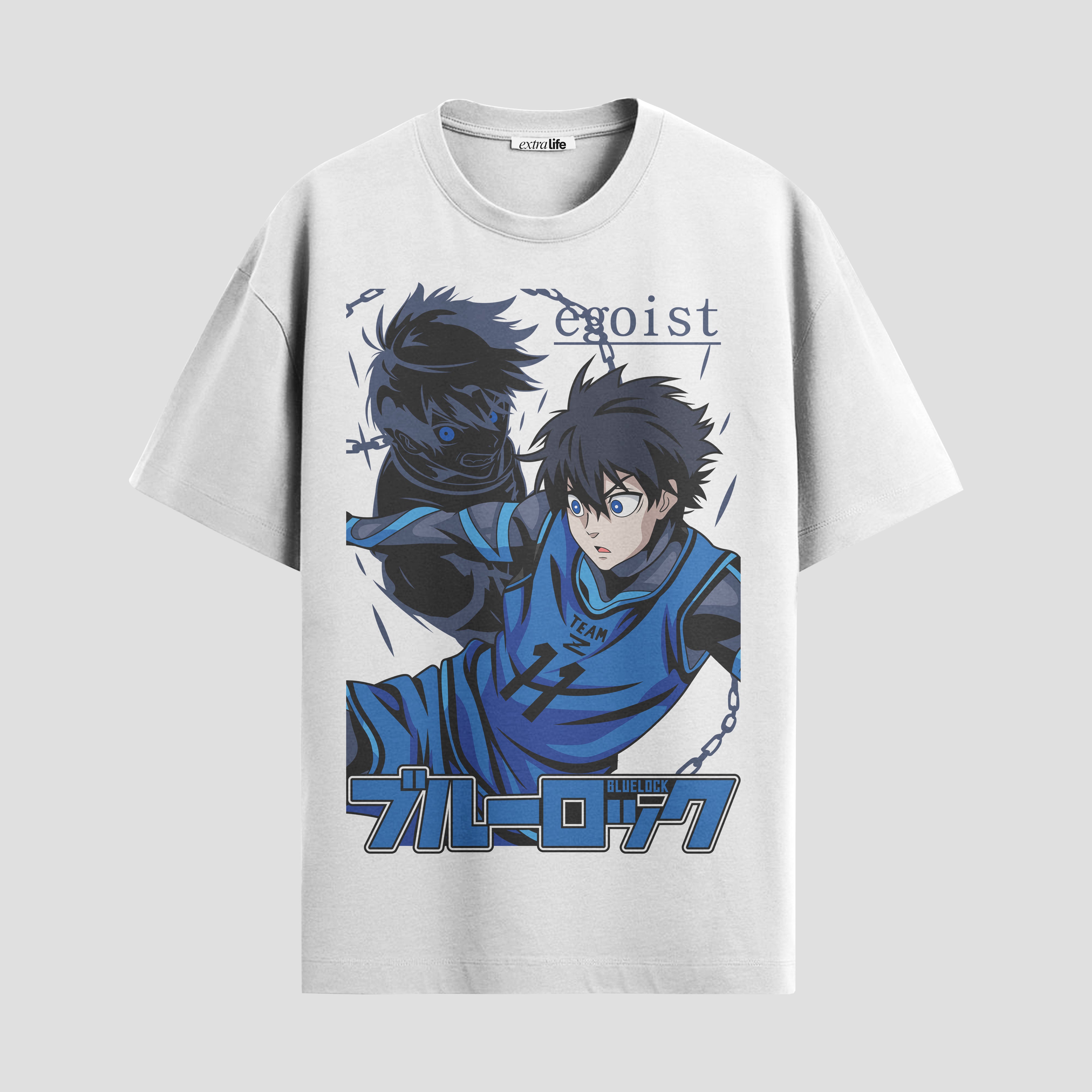 Playera urbana de anime y gaming ExtraLife MX, corte Standard Fit unisex ligero y transpirable en color Deep Black y Pure White, ropa de uso diario para gym y casual.