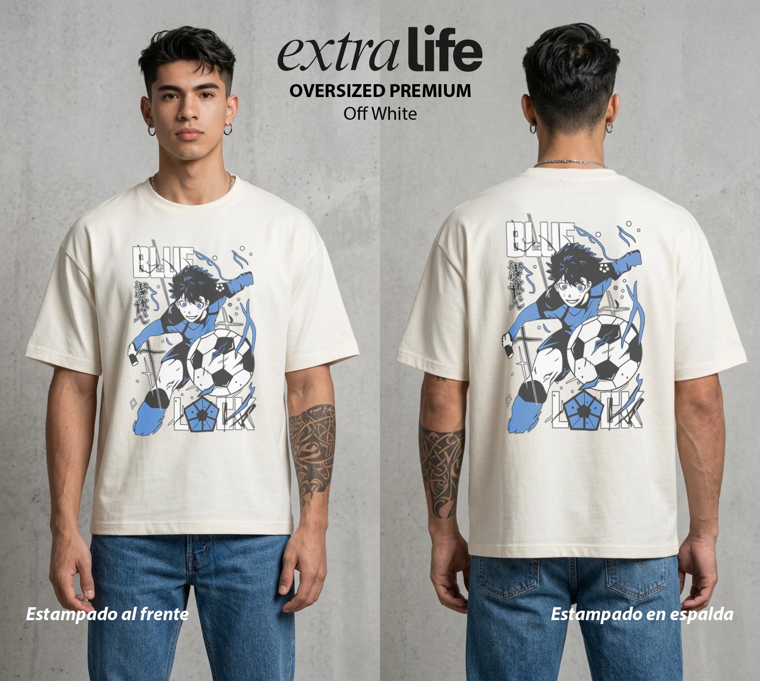 La Prision del Gol | El Instinto del Gol #00319 - Playera Oversized Premium | Off White - Foto en modelo