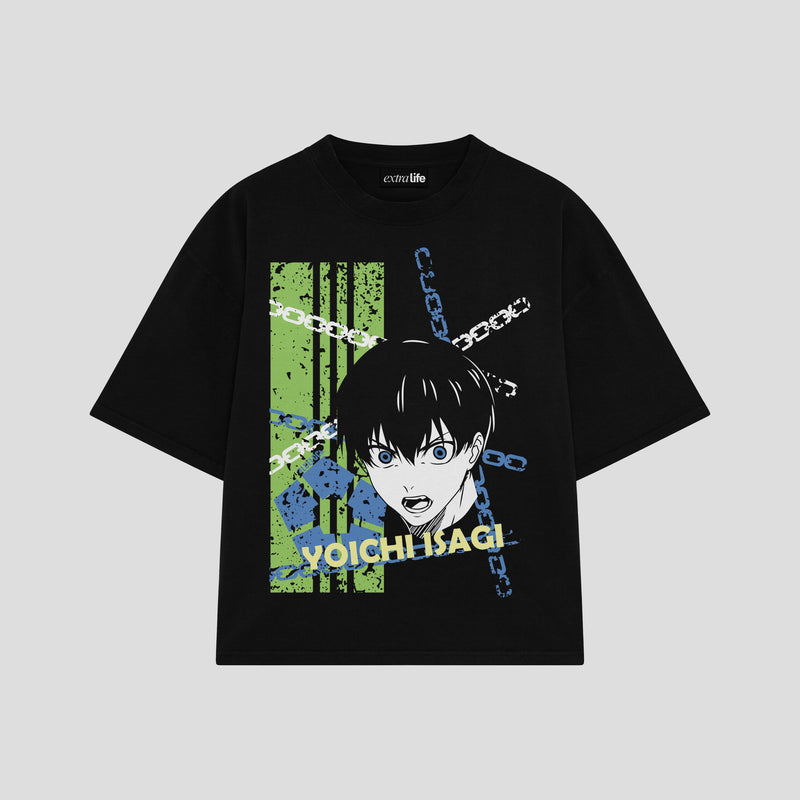 Playera streetwear premium de anime y gaming ExtraLife MX, corte boxy oversized drop shoulder heavyweight en color Deep Black y Off-White, moda urbana mexicana de culto.