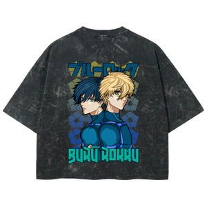 Playera streetwear premium de anime y gaming ExtraLife MX, corte boxy deluxe mineral wash heavyweight en color Acid Wash, moda urbana mexicana de culto.