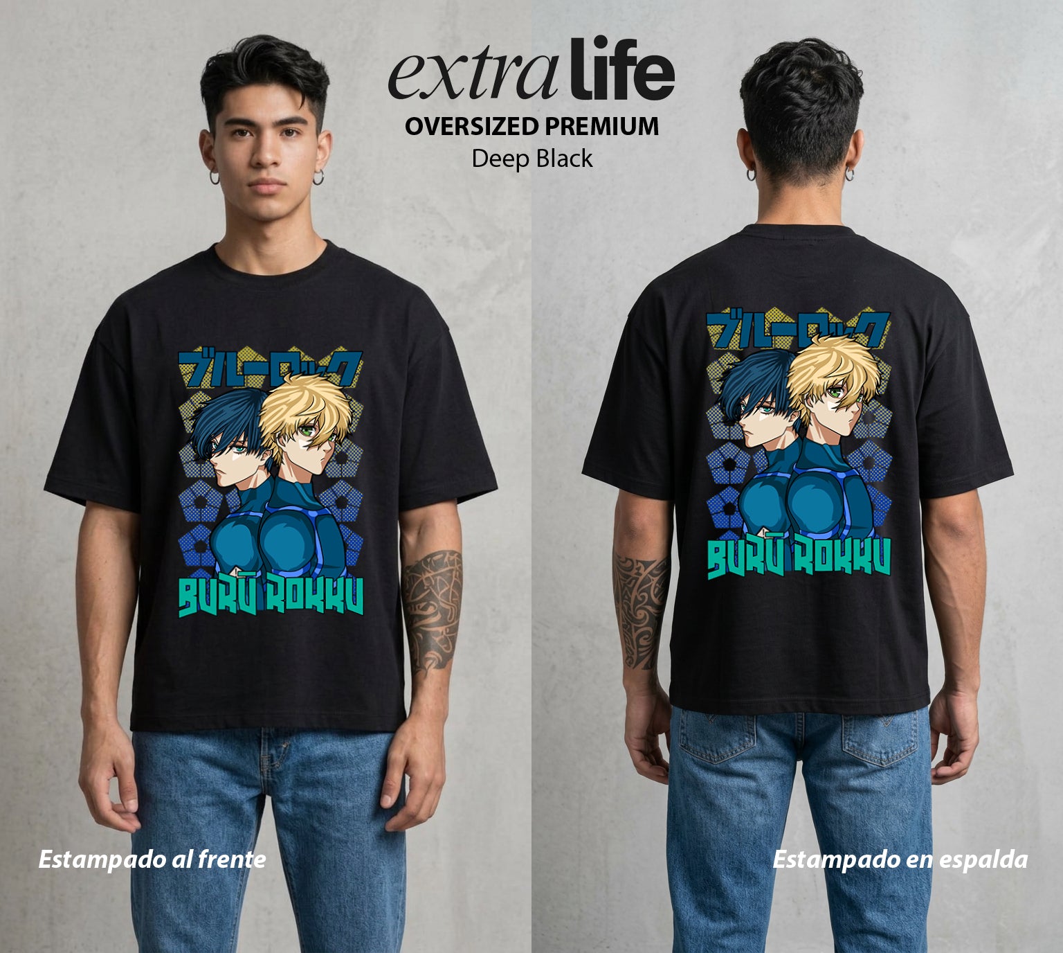 La Prision del Gol | Blue Lock Yoichi X #00322 - Playera Oversized Premium | Deep Black - Foto en modelo