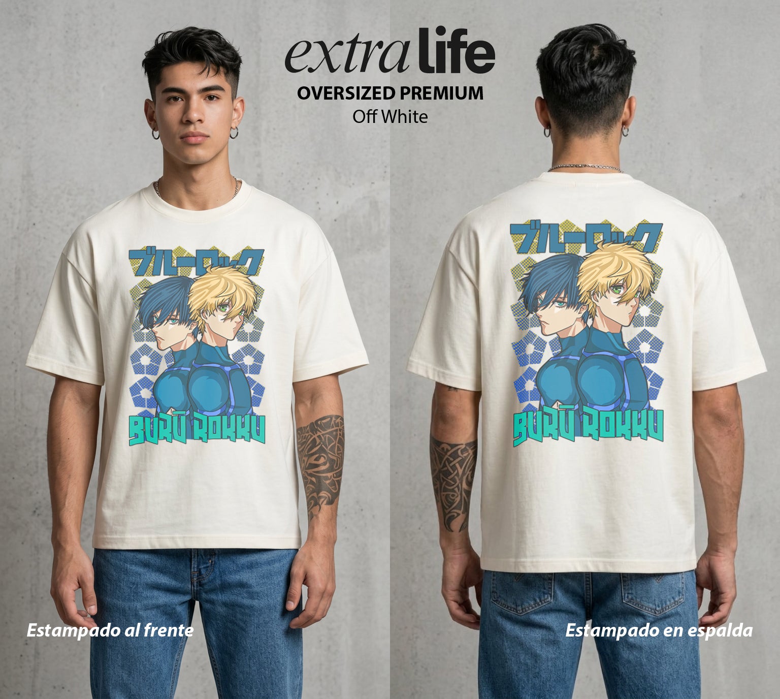 La Prision del Gol | Blue Lock Yoichi X #00322 - Playera Oversized Premium | Off White - Foto en modelo