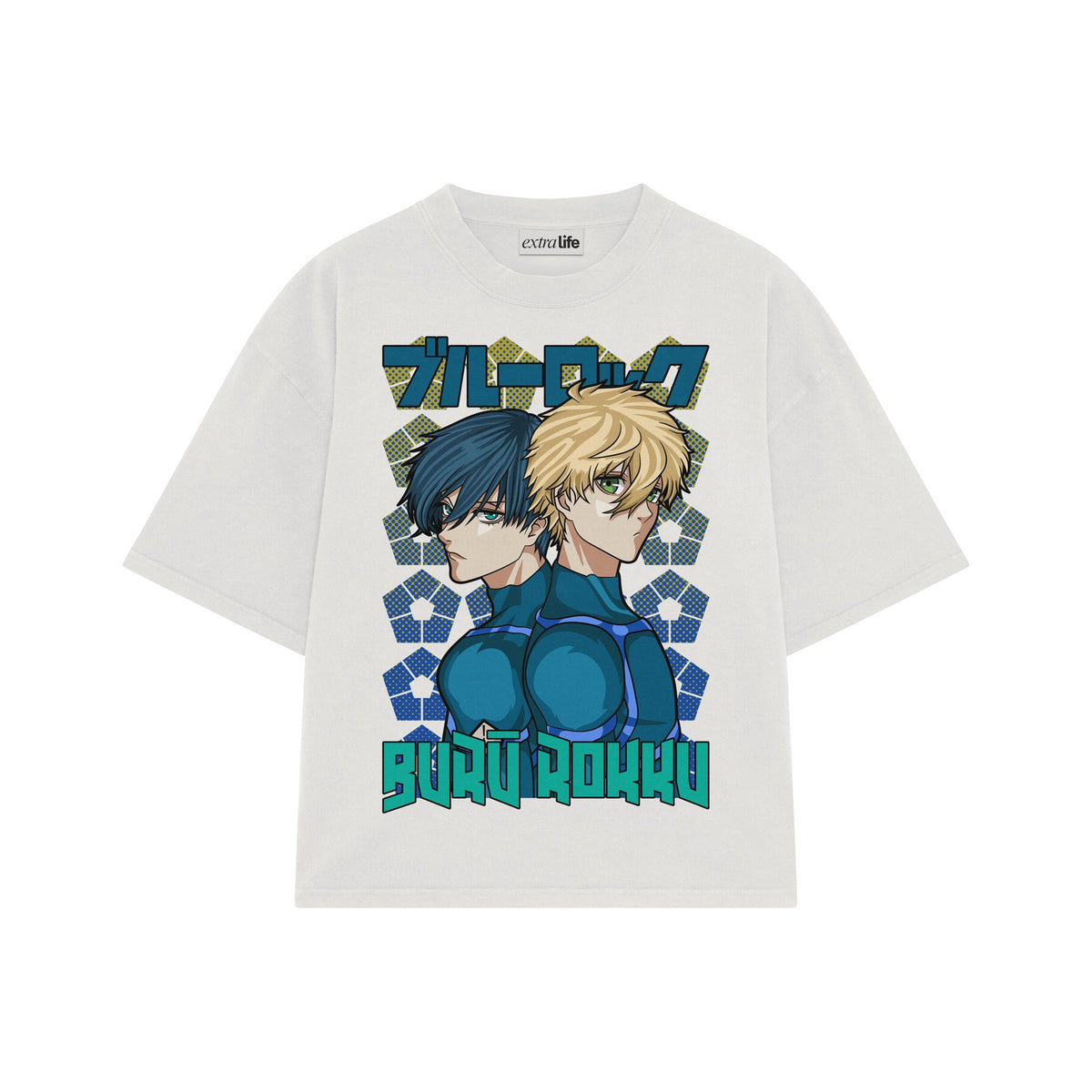 Playera streetwear premium de anime y gaming ExtraLife MX, corte oversized drop shoulder ligero y fresco en color Deep Black y Off-White, moda urbana mexicana de culto.