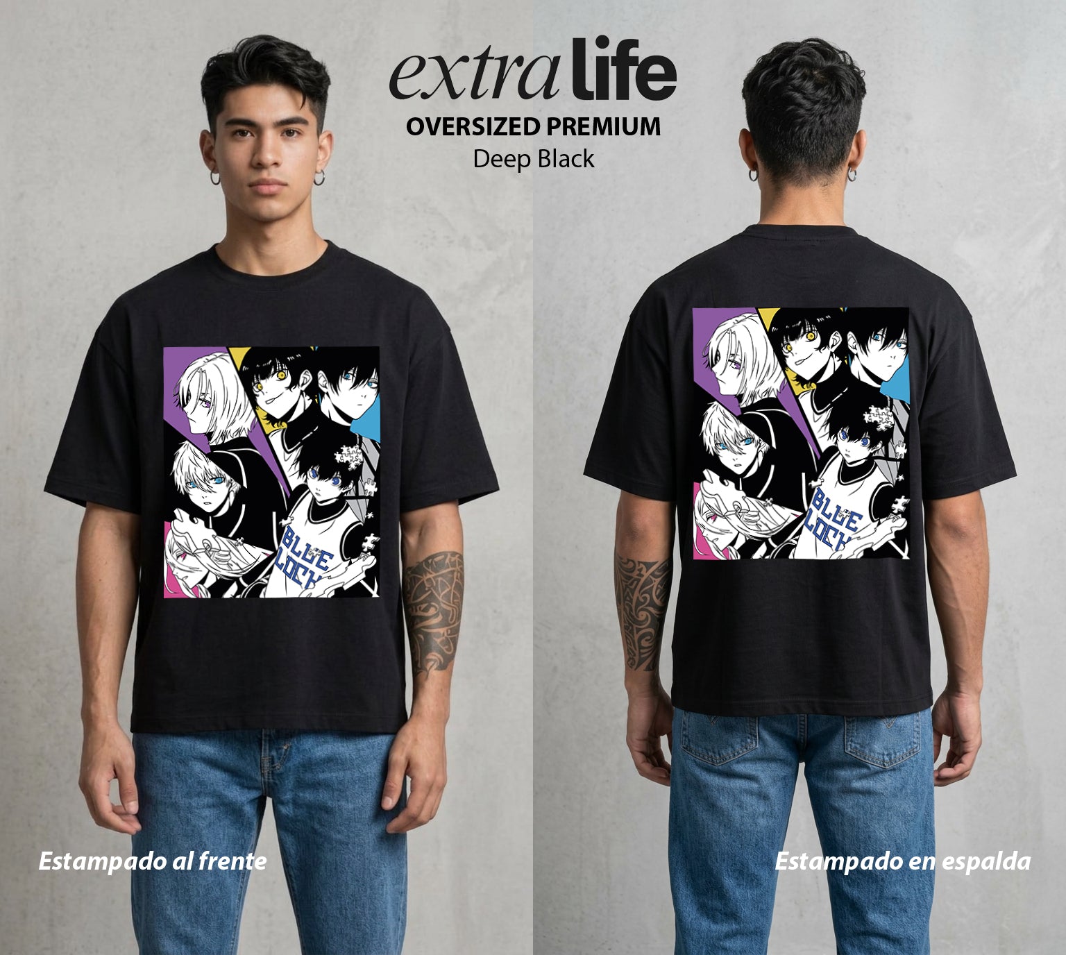 La Prision del Gol | Blue Lock #00323 - Playera Oversized Premium | Deep Black - Foto en modelo
