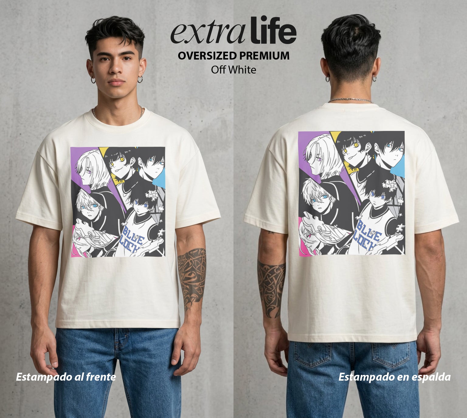 La Prision del Gol | Blue Lock #00323 - Playera Oversized Premium | Off White - Foto en modelo