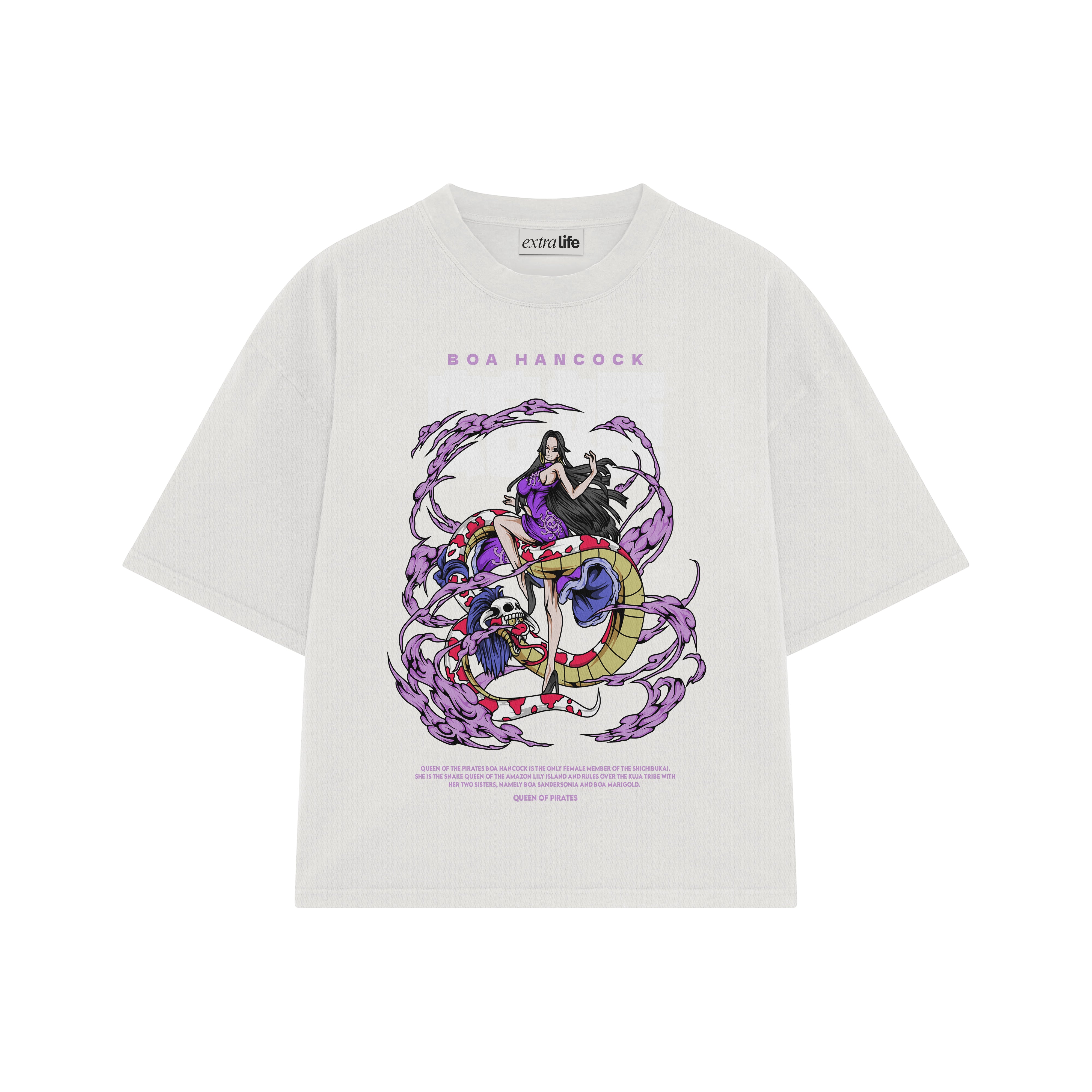 Playera streetwear premium de anime y gaming ExtraLife MX, corte boxy oversized drop shoulder heavyweight en color Deep Black y Off-White, moda urbana mexicana de culto.