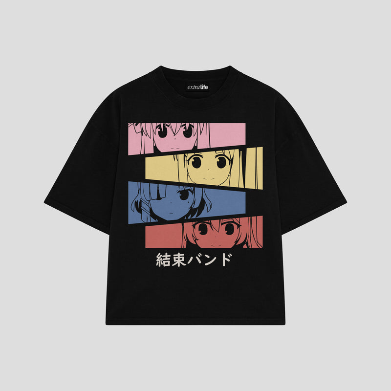 Playera streetwear premium de anime y gaming ExtraLife MX, corte boxy oversized drop shoulder heavyweight en color Deep Black y Off-White, moda urbana mexicana de culto.