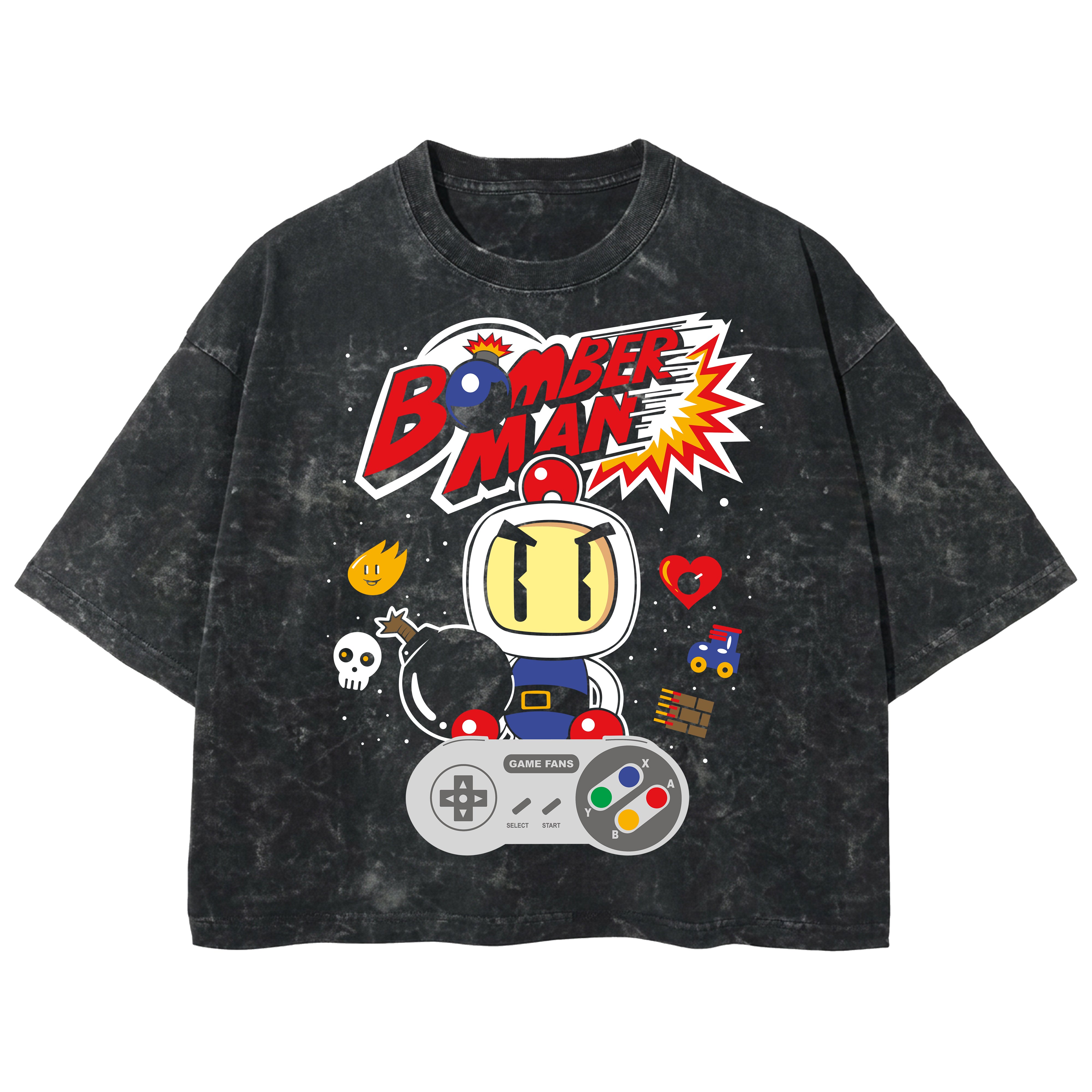 Playera streetwear premium de anime y gaming ExtraLife MX, corte boxy deluxe mineral wash heavyweight en color Acid Wash, moda urbana mexicana de culto.
