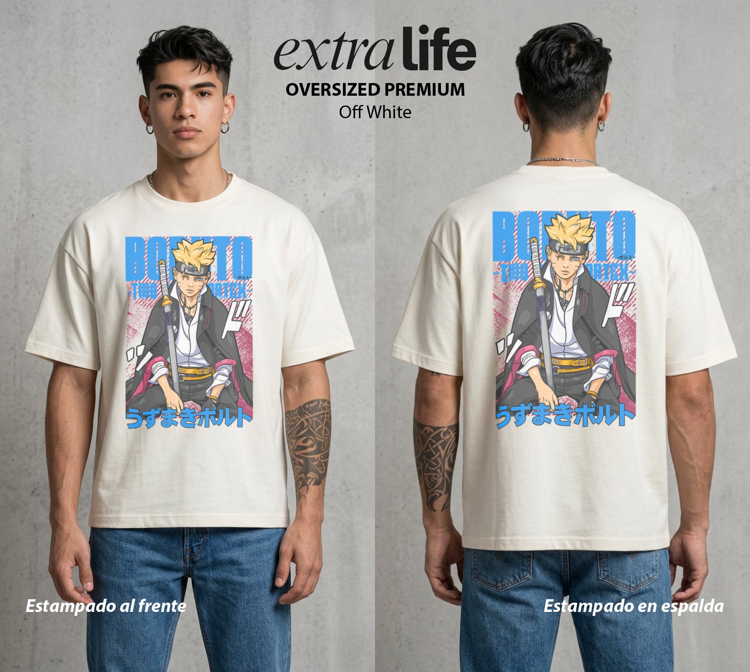 La Aldea Oculta | El Legado Ninja #00333 - Playera Oversized Premium | Off White - Foto en modelo